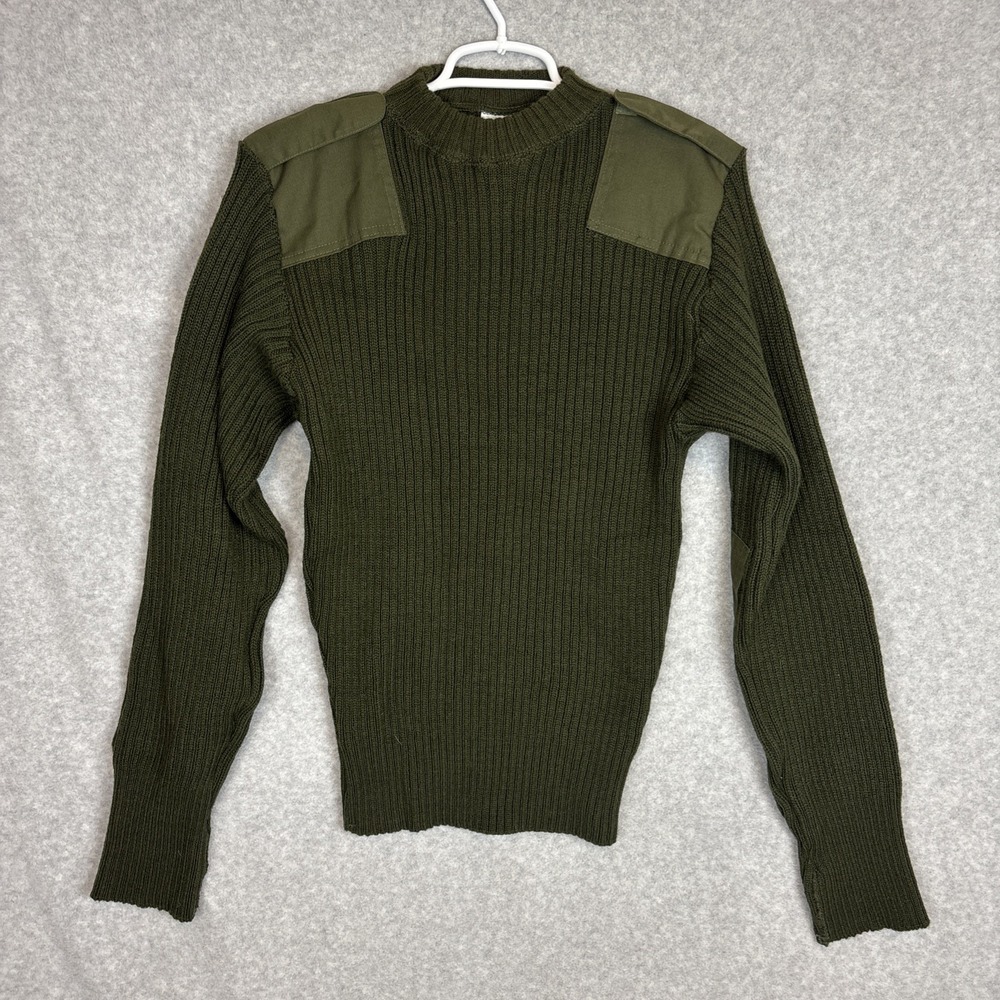 DSCP Valor Collection Men's Sweater 38 Green 100% Wool Elbow Shoulder Patches